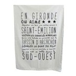 Sophie Janière cotton towels and tea towels made in France, illustrated and decorated with chauvinistic texts about French regions, especially the south-west